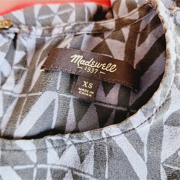 MADEWELL 100% SILK BLUE GEOMETRIC BLOUSE SIZE XS - Picture 6 of 6